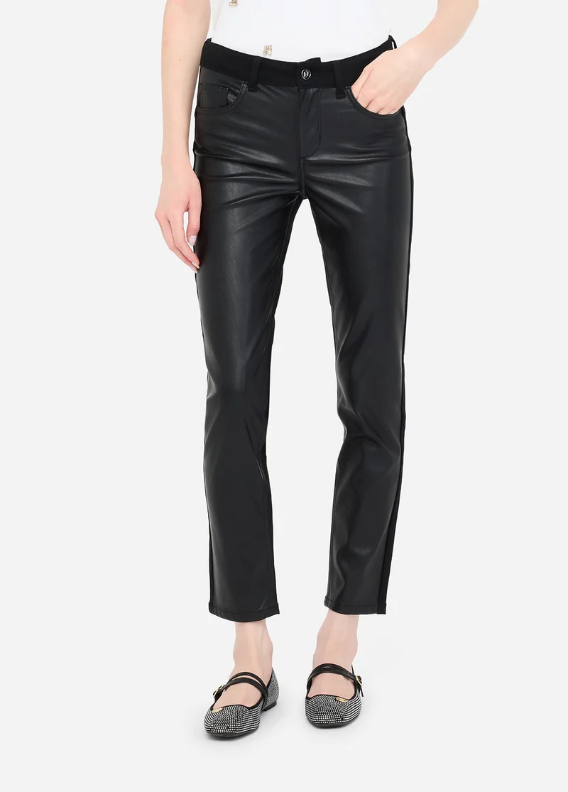 Slim-Fit Coated Fabric Trousers