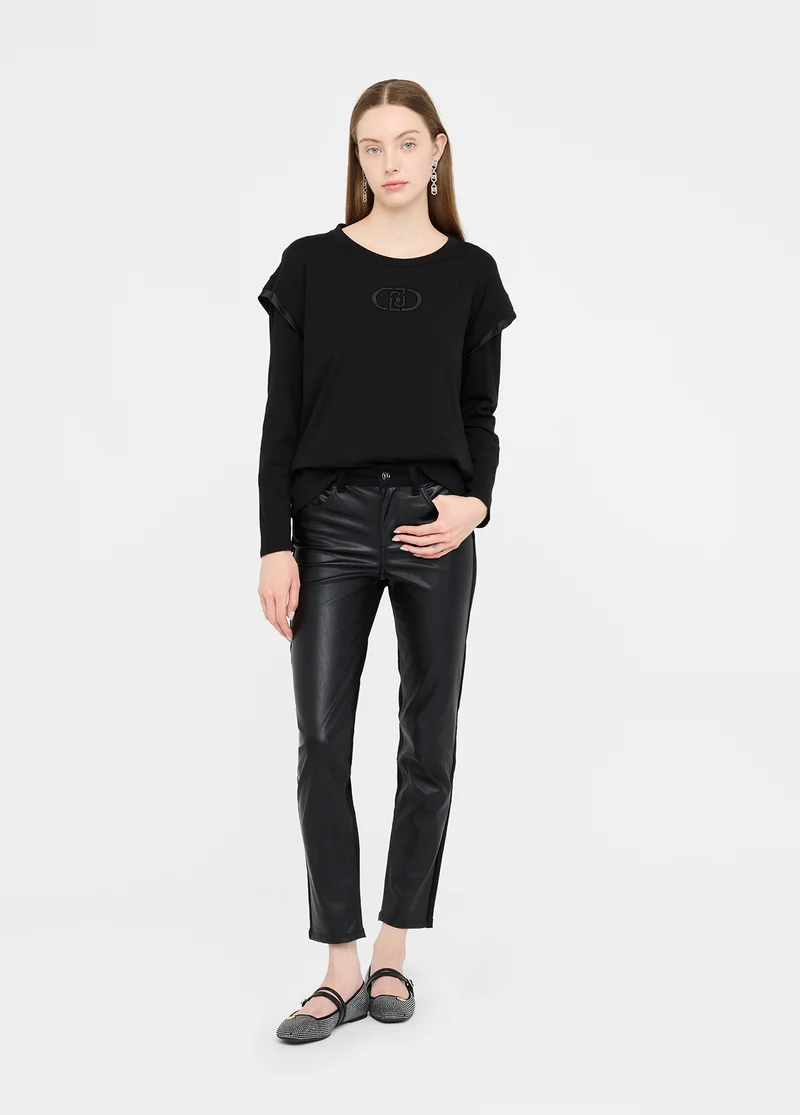 Slim-Fit Coated Fabric Trousers