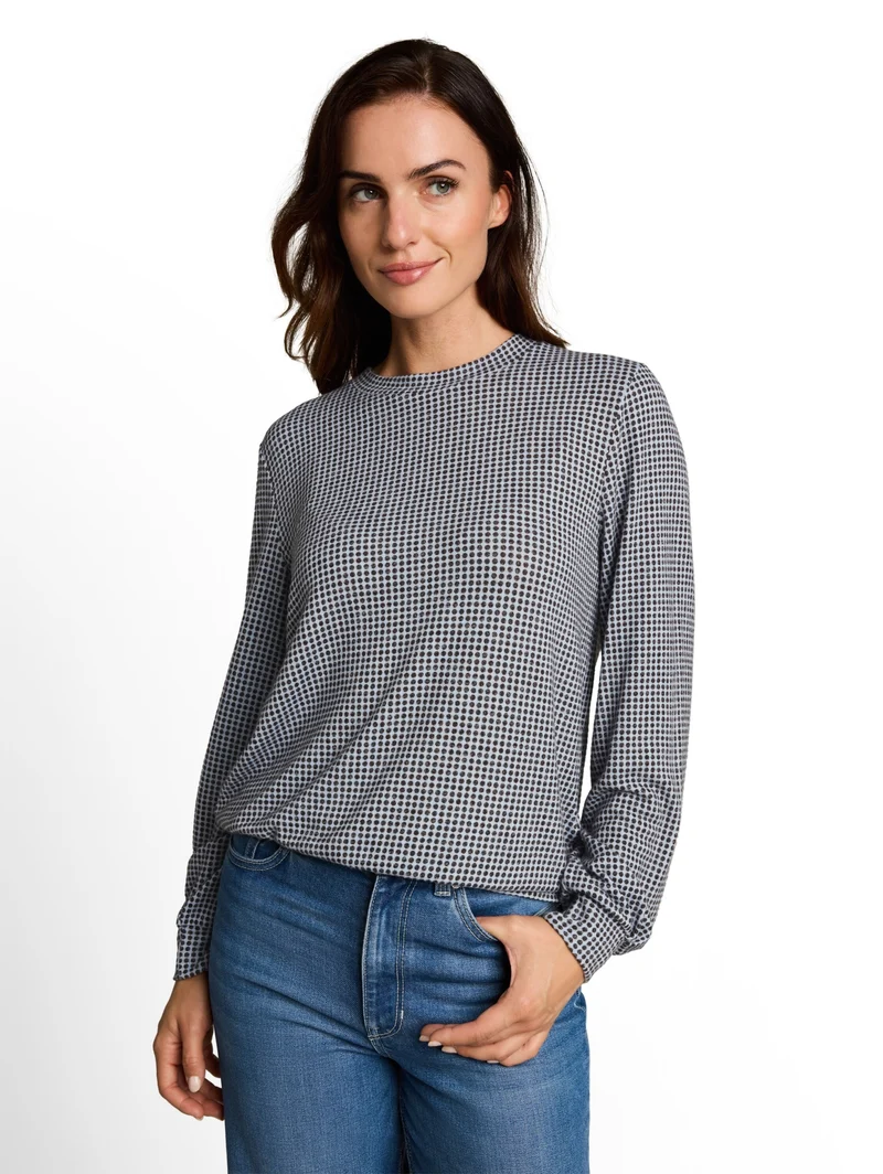 T-shirt cozy alloverprint, brown dot on blue melange