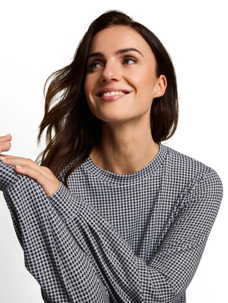 T-shirt cozy alloverprint, brown dot on blue melange