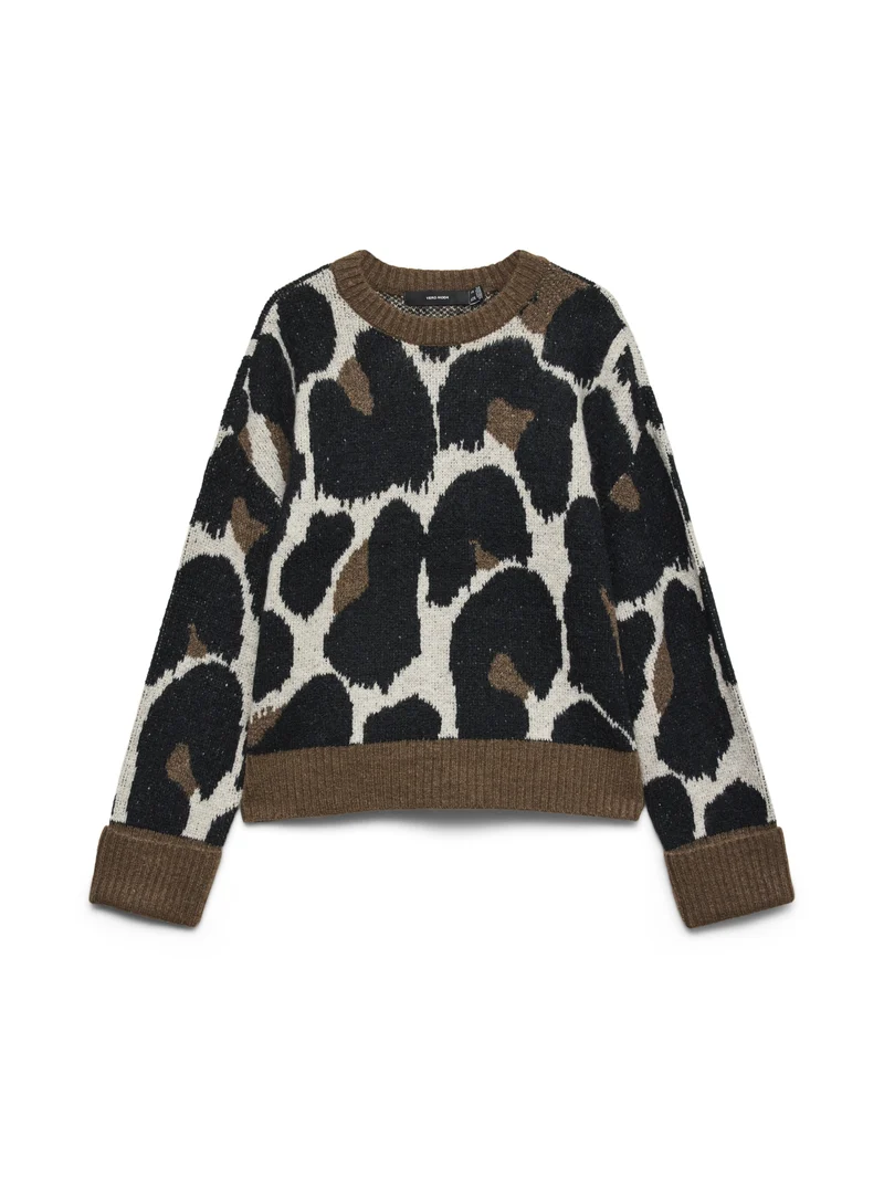 VMLEONIE LS O-NECK PULLOVER BOO, Cocoa Brown/BLACK/BIRCH/LEO