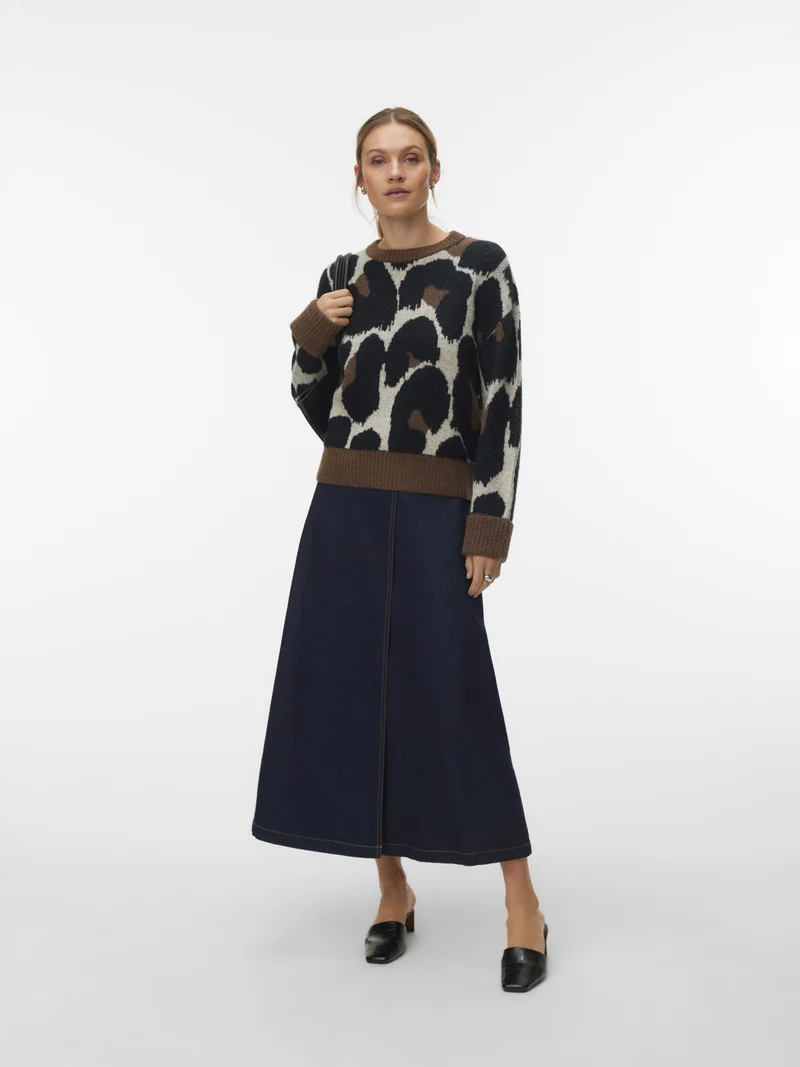 VMLEONIE LS O-NECK PULLOVER BOO, Cocoa Brown/BLACK/BIRCH/LEO