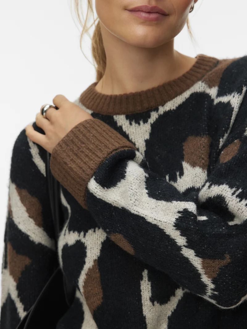 VMLEONIE LS O-NECK PULLOVER BOO, Cocoa Brown/BLACK/BIRCH/LEO