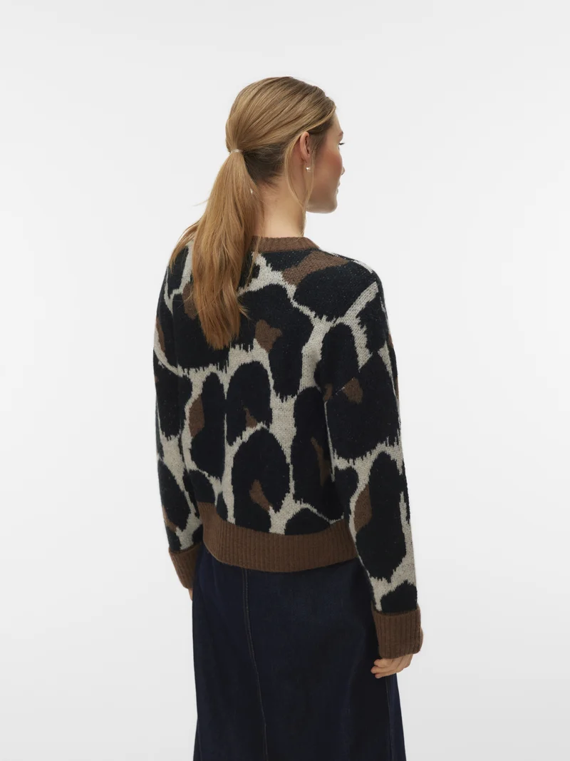 VMLEONIE LS O-NECK PULLOVER BOO, Cocoa Brown/BLACK/BIRCH/LEO