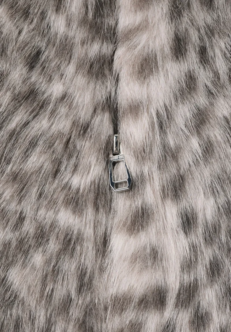 Fake Fur Vest w. AOP, clay sand