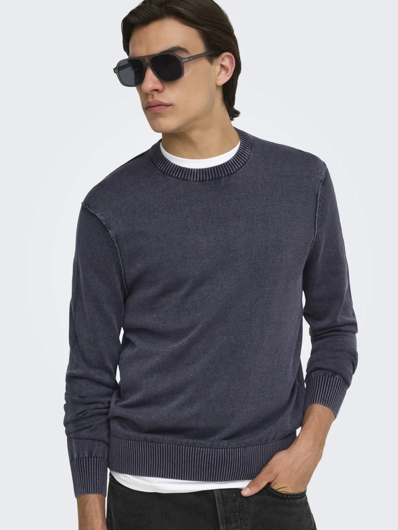 ONSGARSON LS REG WASH CREW KNIT, Dark Sapphire