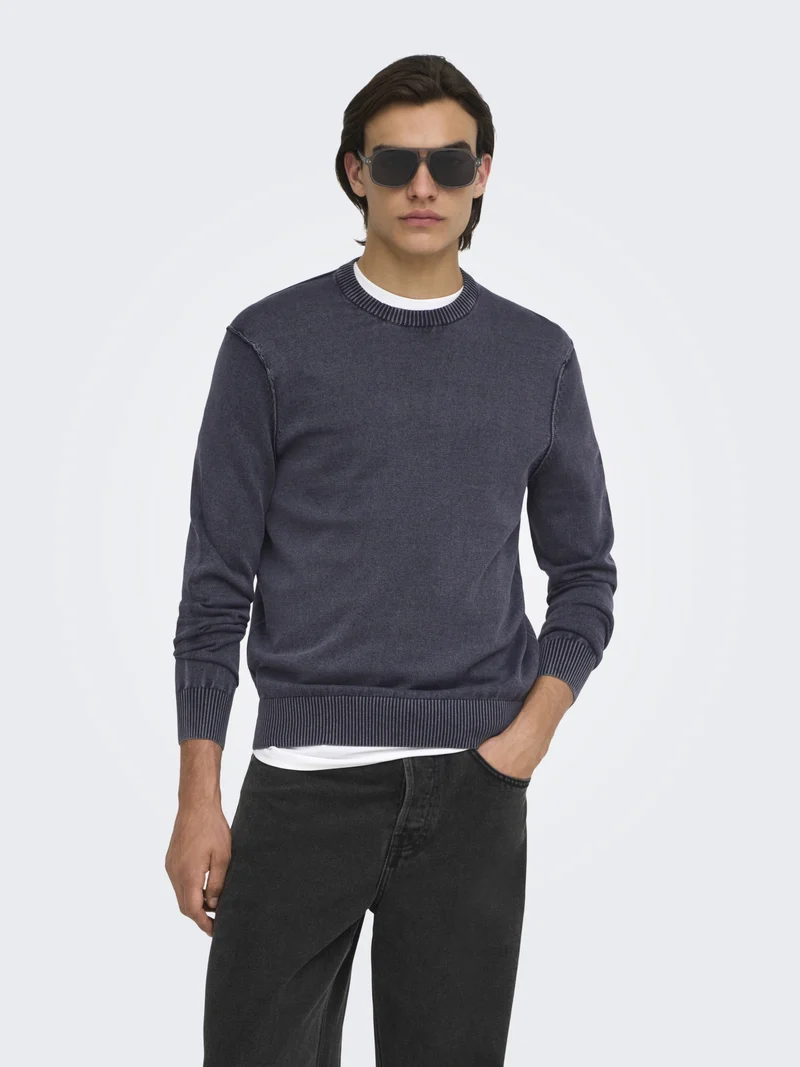 ONSGARSON LS REG WASH CREW KNIT, Dark Sapphire