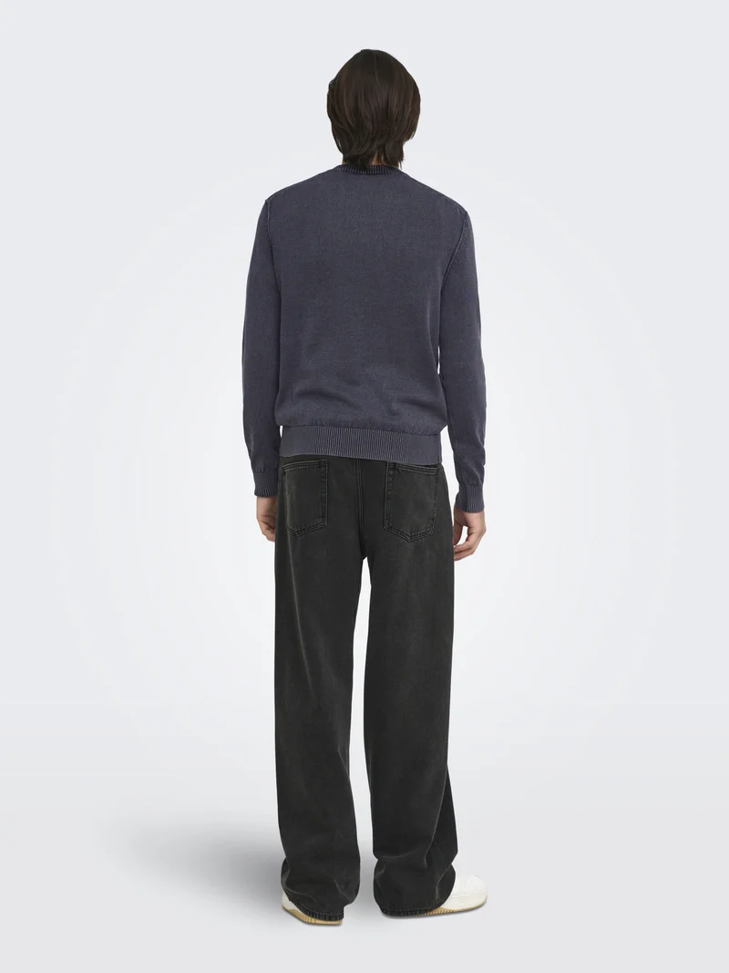 ONSGARSON LS REG WASH CREW KNIT, Dark Sapphire