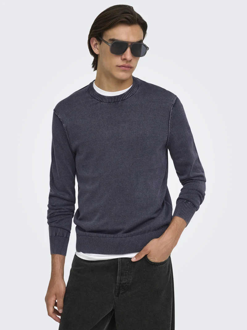 ONSGARSON LS REG WASH CREW KNIT, Dark Sapphire