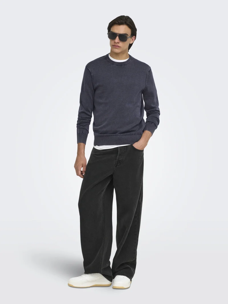 ONSGARSON LS REG WASH CREW KNIT, Dark Sapphire