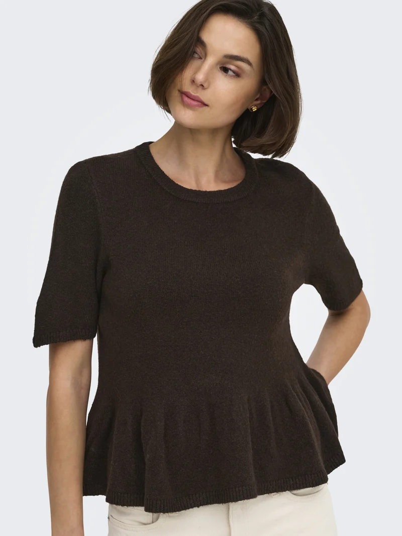JDYBRILLIANT LIFE S/S ON PEPLUM PUL, Coffee Bean/MELANGE