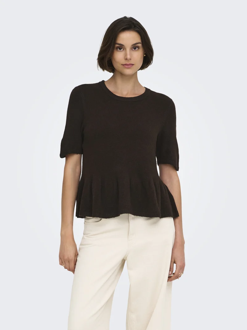 JDYBRILLIANT LIFE S/S ON PEPLUM PUL, Coffee Bean/MELANGE