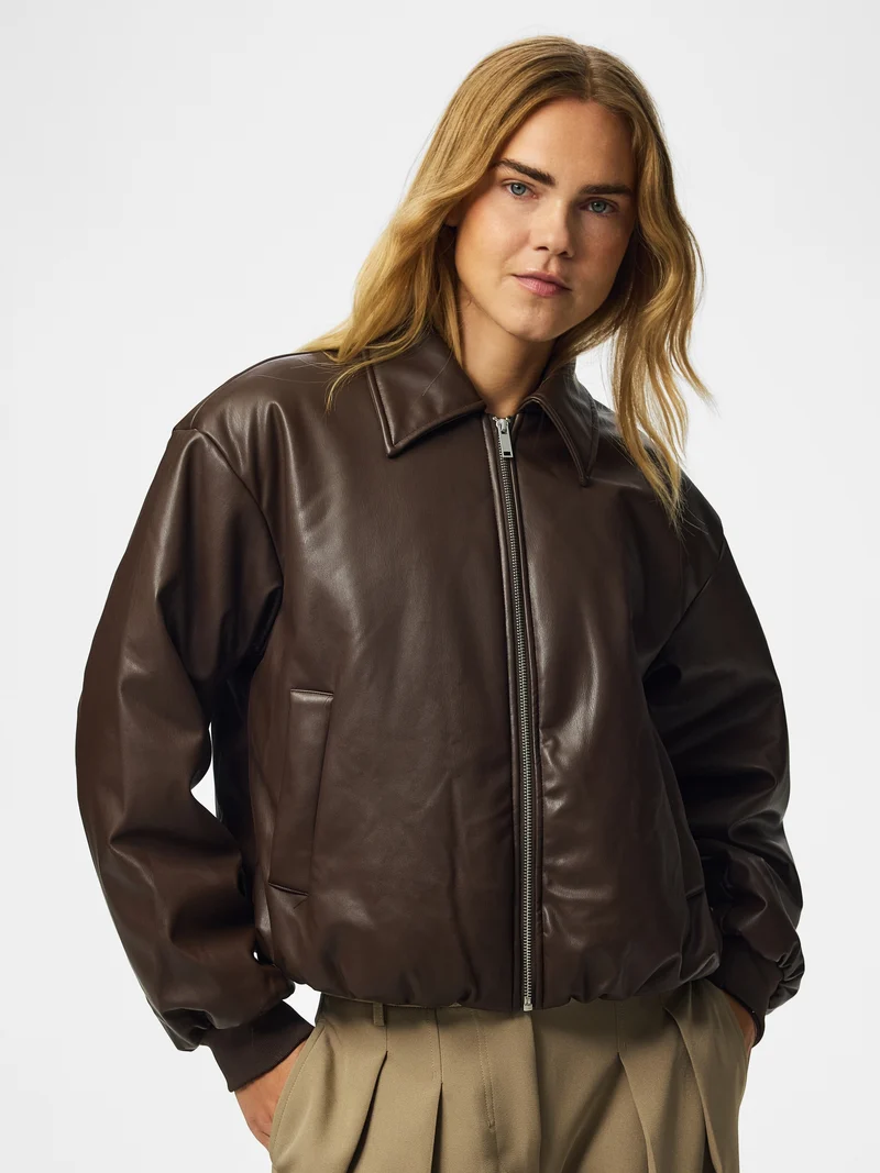 PCLARA PADDED COATED BOMBER JACKET, Hot Fudge