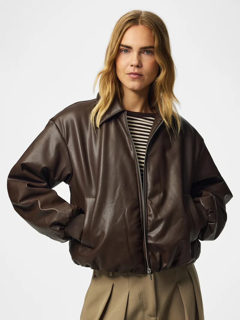 PCLARA PADDED COATED BOMBER JACKET, Hot Fudge