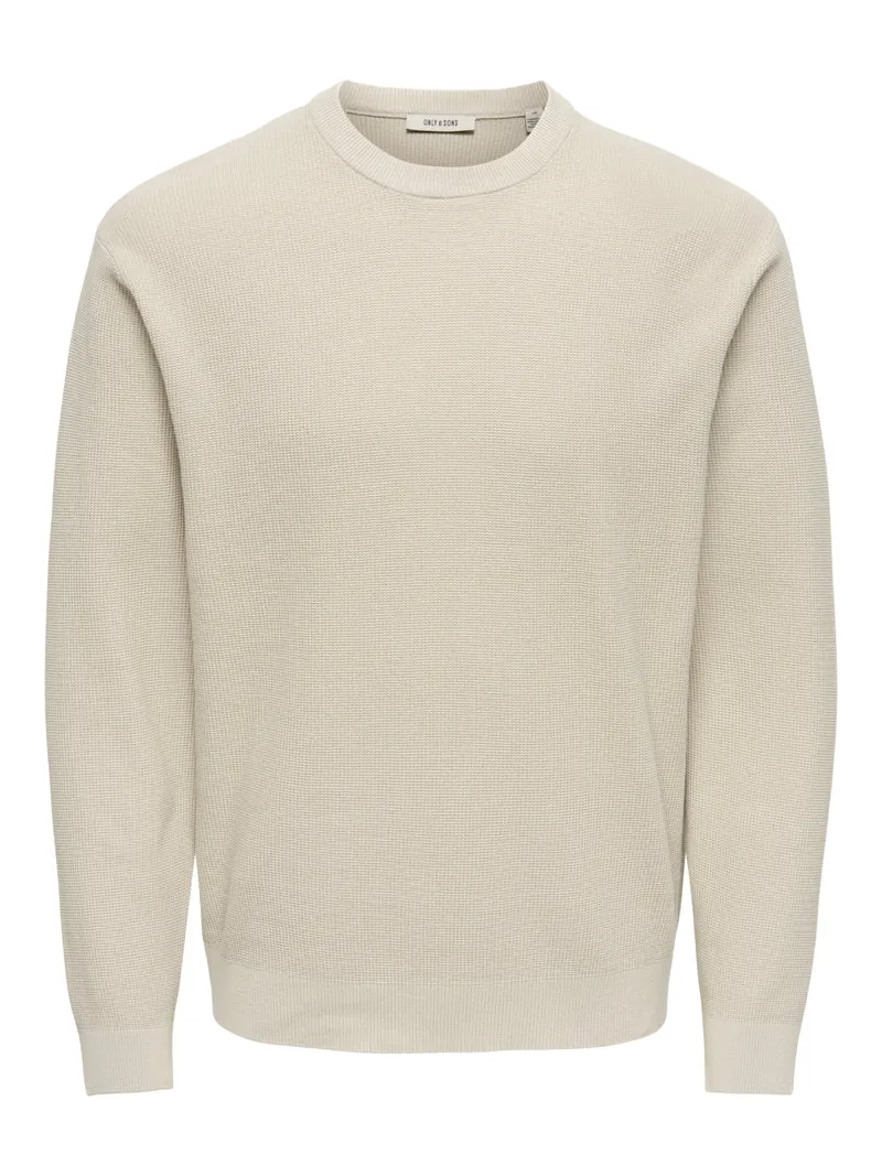 ONSTONY RLX 12 LS WAFFLE CREW KNIT, Silver Lining