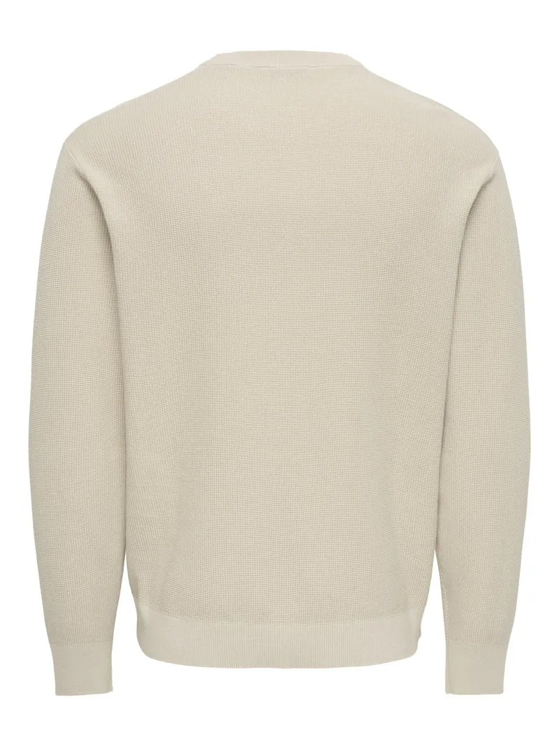 ONSTONY RLX 12 LS WAFFLE CREW KNIT, Silver Lining