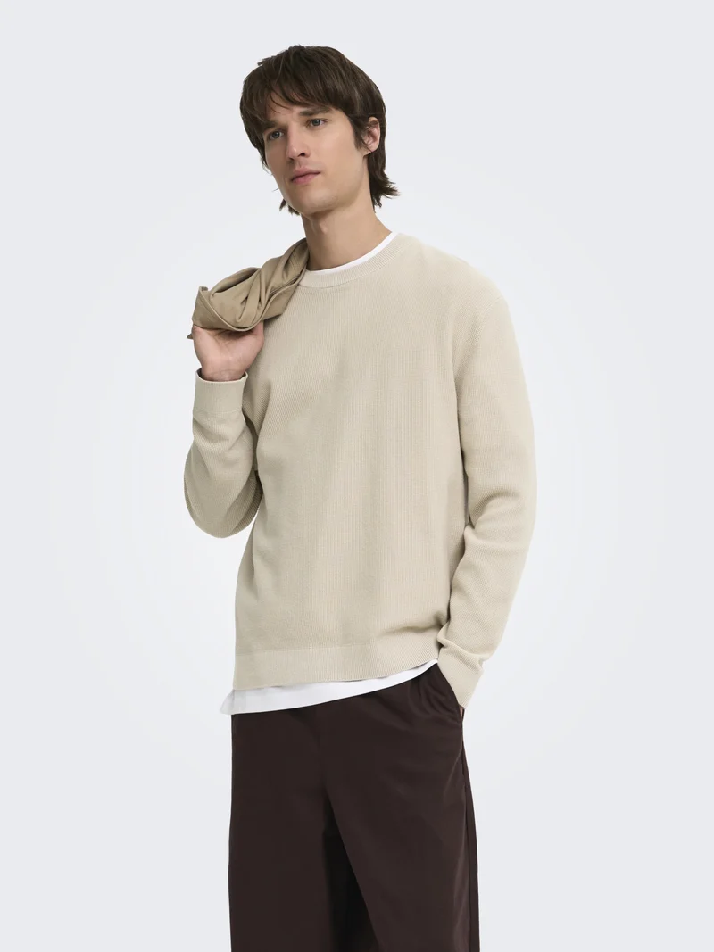 ONSTONY RLX 12 LS WAFFLE CREW KNIT, Silver Lining