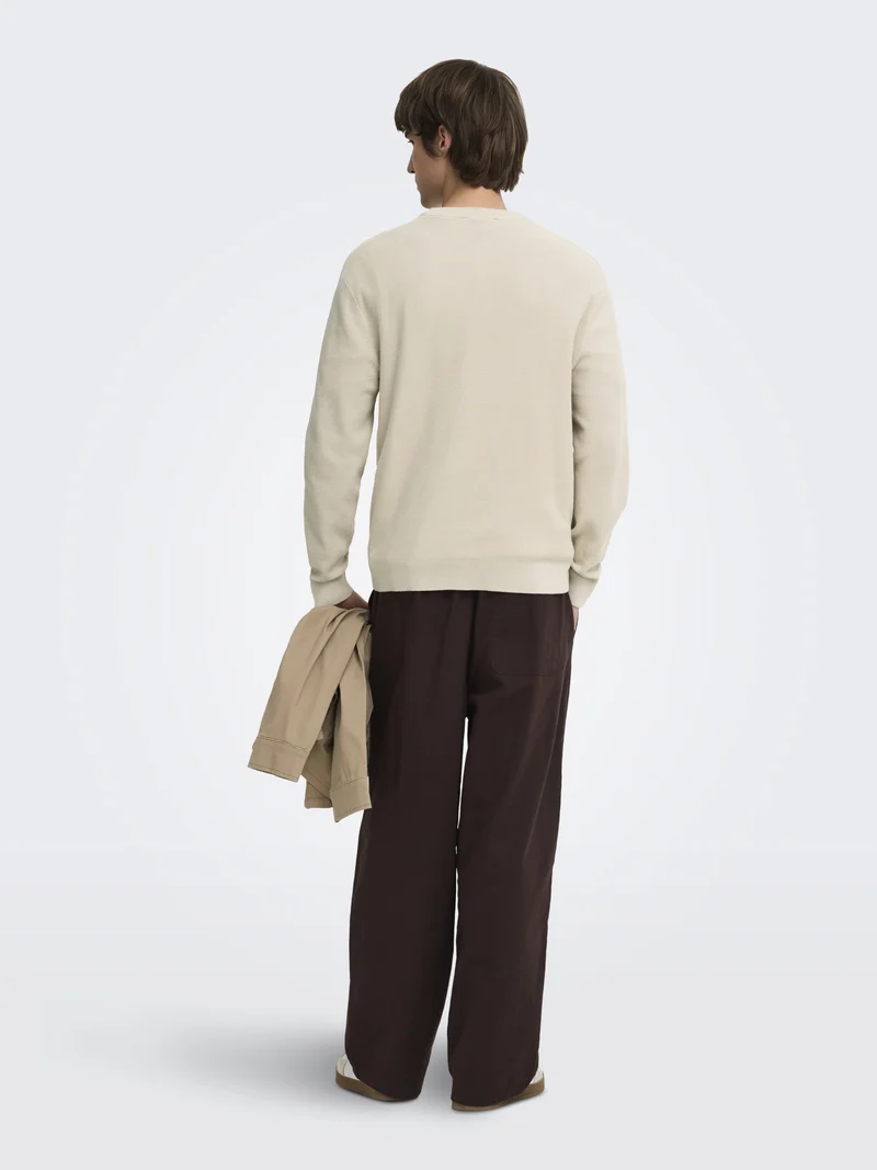 ONSTONY RLX 12 LS WAFFLE CREW KNIT, Silver Lining