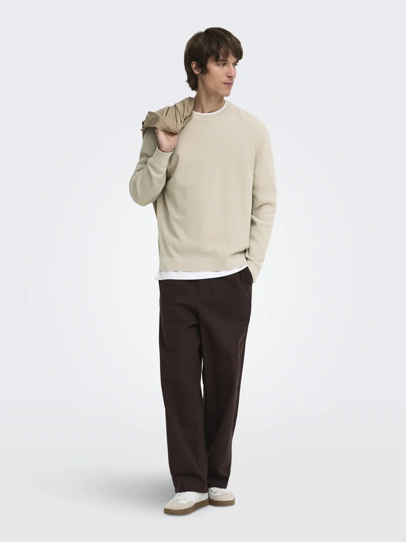 ONSTONY RLX 12 LS WAFFLE CREW KNIT, Silver Lining