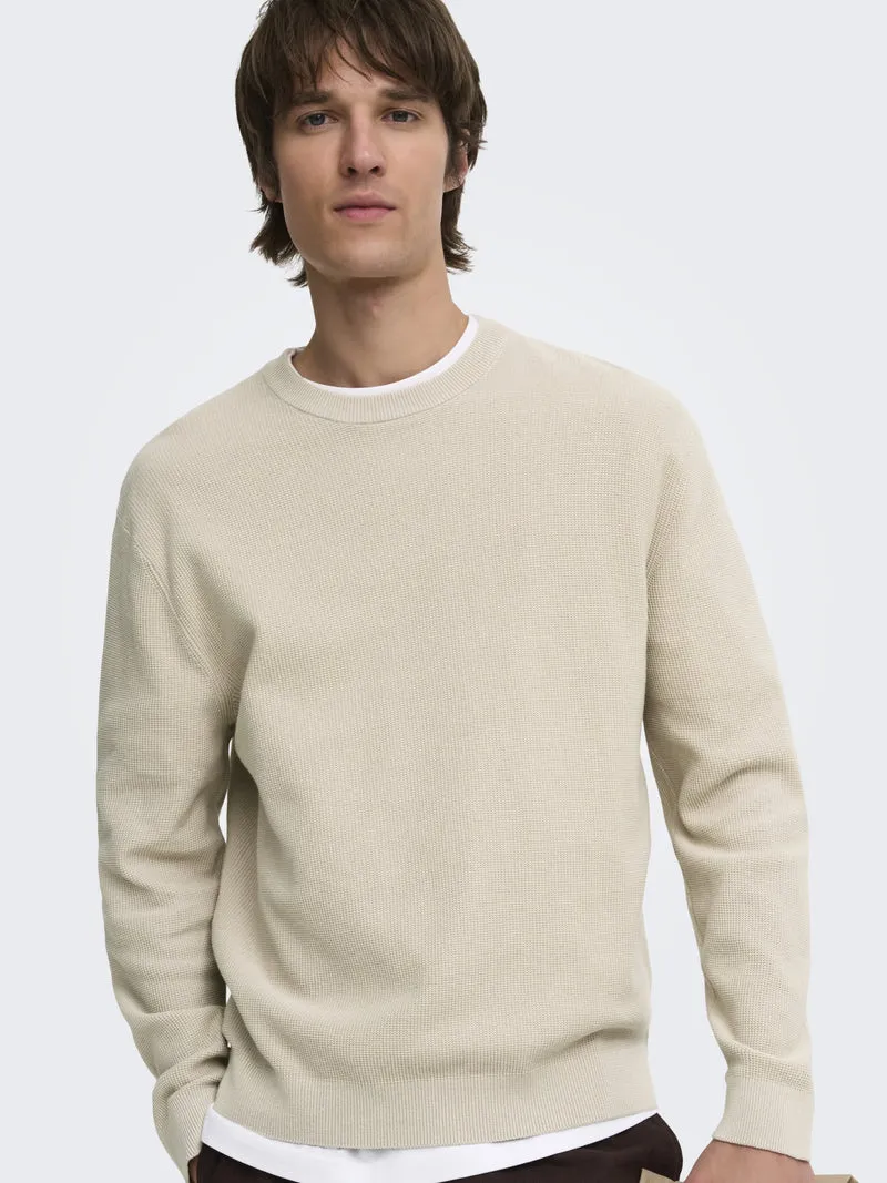 ONSTONY RLX 12 LS WAFFLE CREW KNIT, Silver Lining
