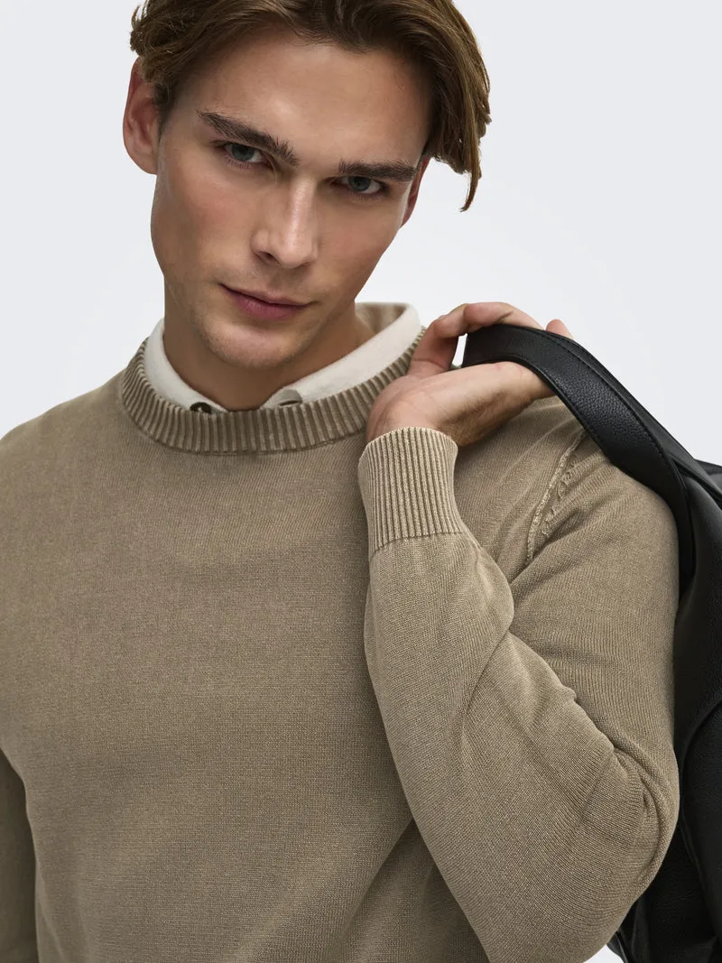 ONSGARSON LS REG WASH CREW KNIT, Chinchilla