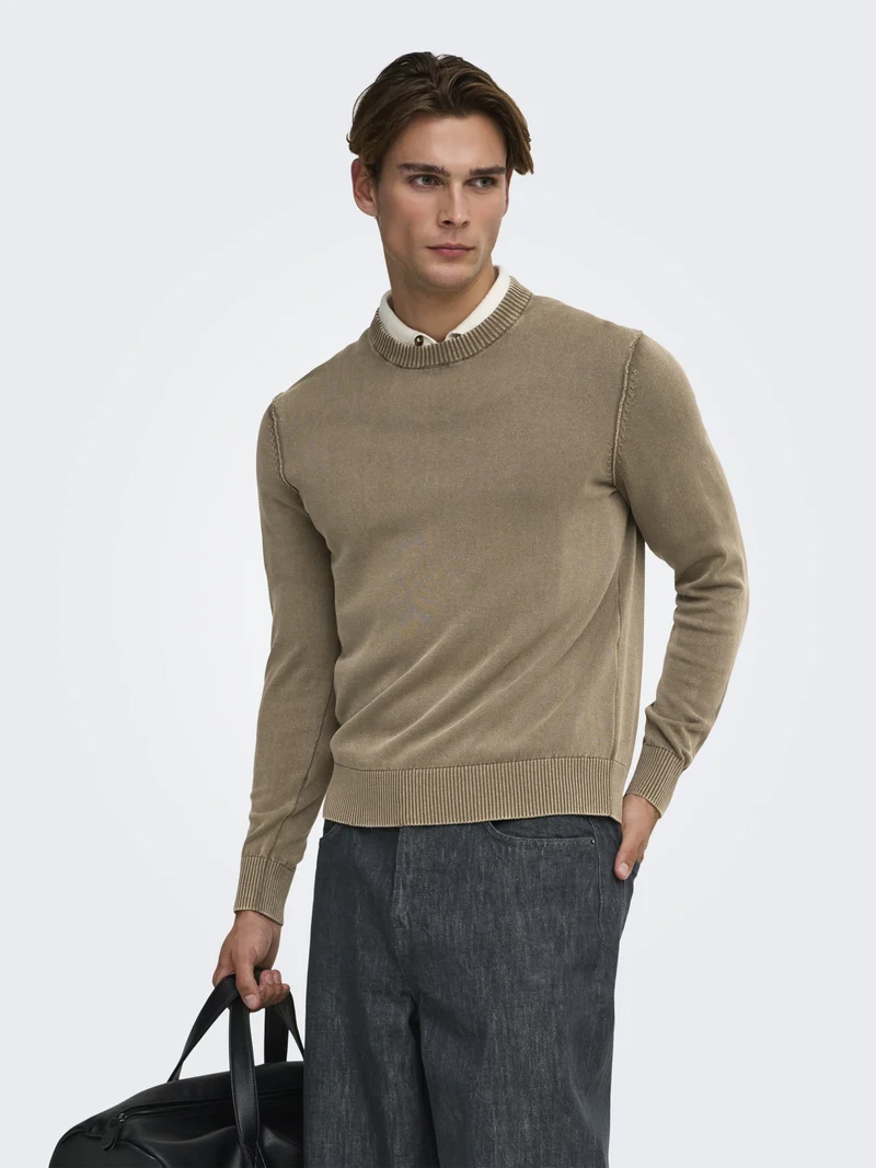 ONSGARSON LS REG WASH CREW KNIT, Chinchilla