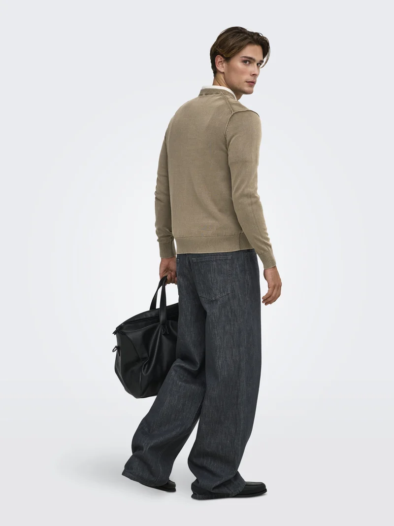 ONSGARSON LS REG WASH CREW KNIT, Chinchilla