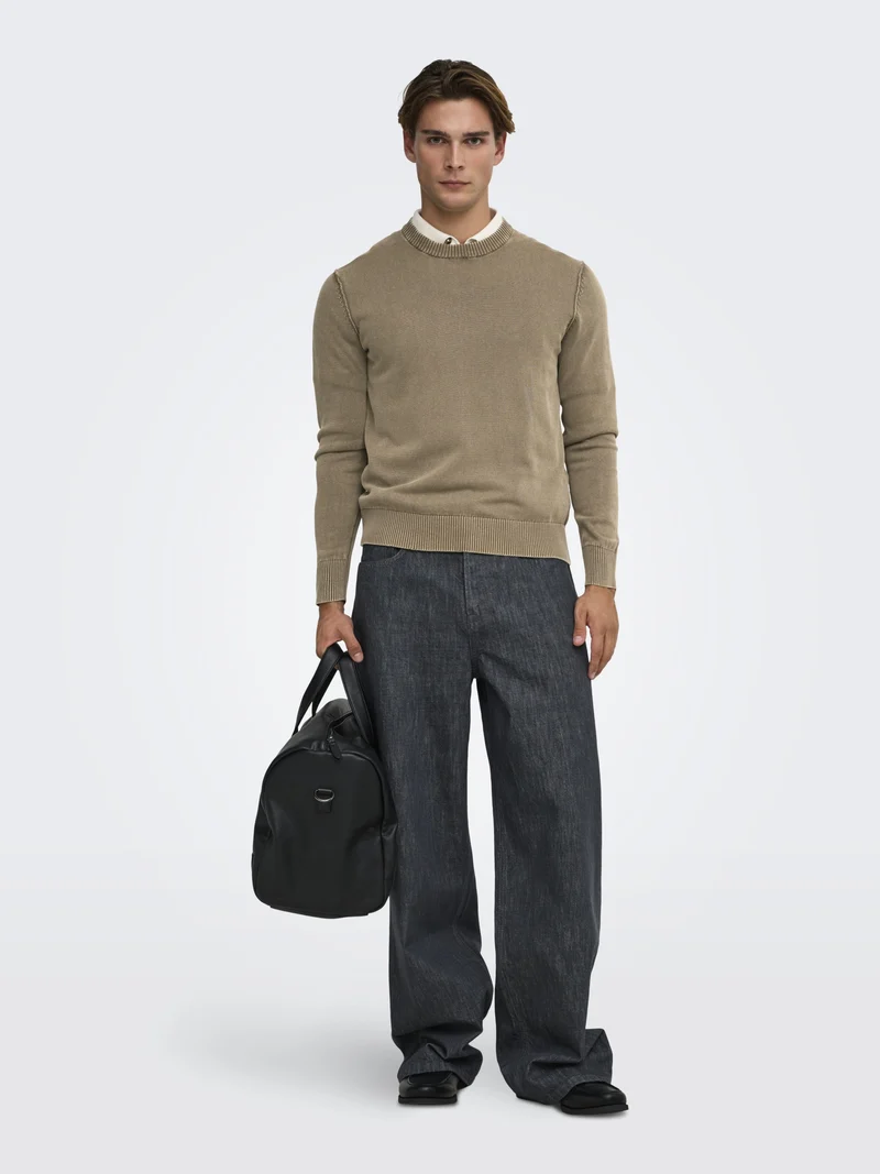 ONSGARSON LS REG WASH CREW KNIT, Chinchilla