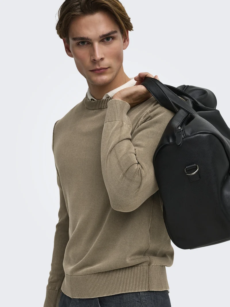 ONSGARSON LS REG WASH CREW KNIT, Chinchilla