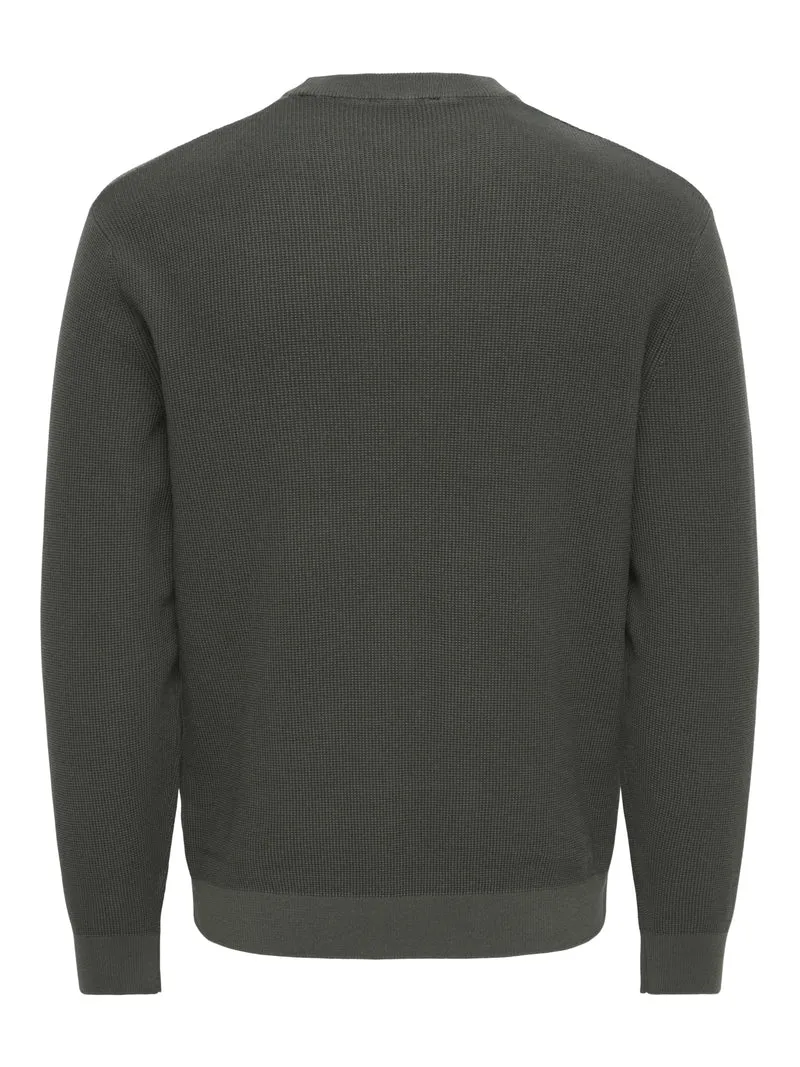 ONSTONY RLX 12 LS WAFFLE CREW KNIT, Beluga