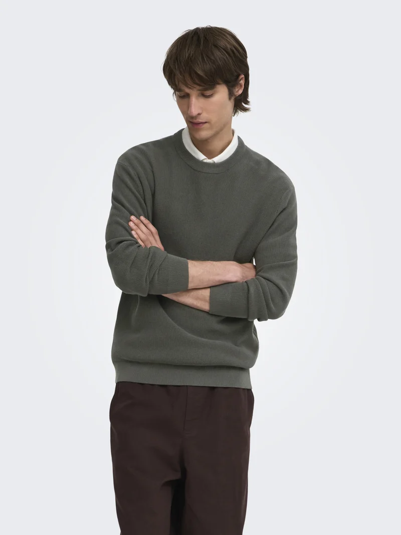 ONSTONY RLX 12 LS WAFFLE CREW KNIT, Beluga