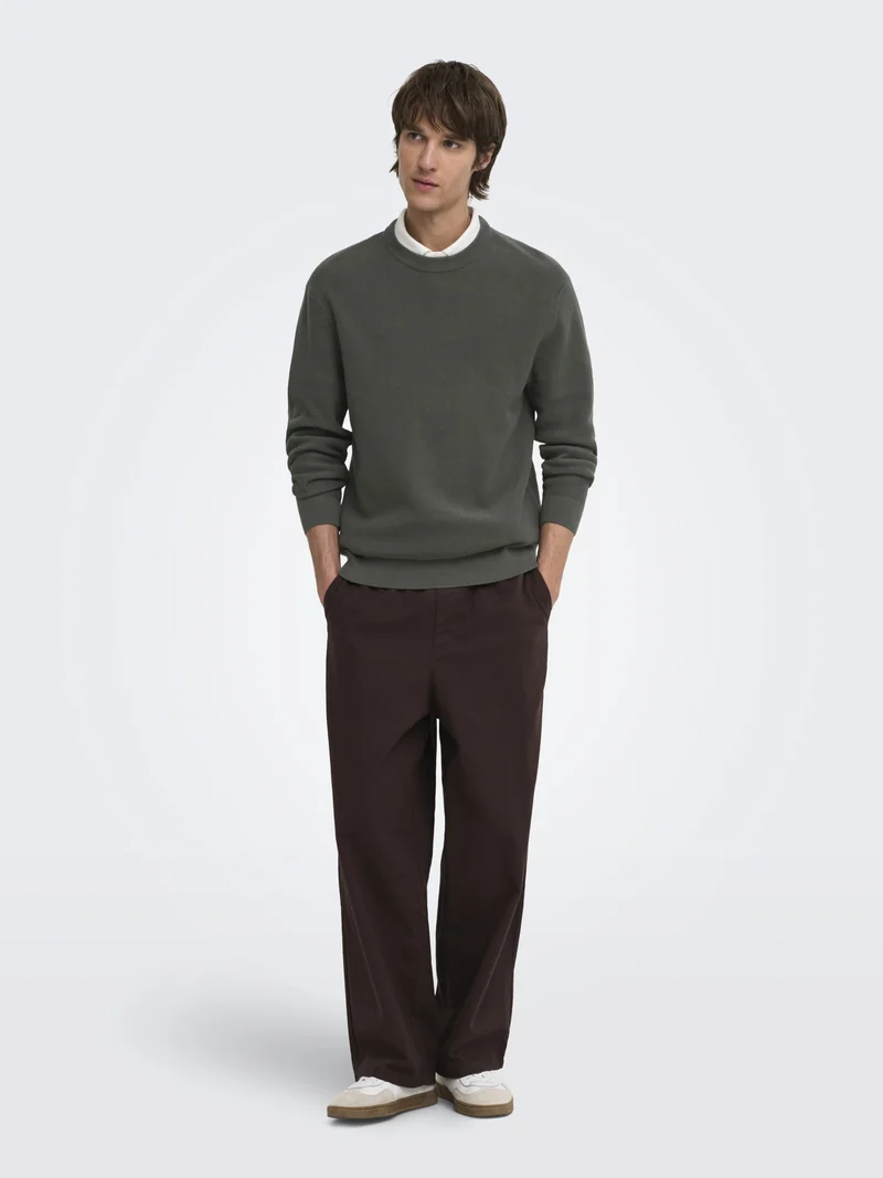 ONSTONY RLX 12 LS WAFFLE CREW KNIT, Beluga