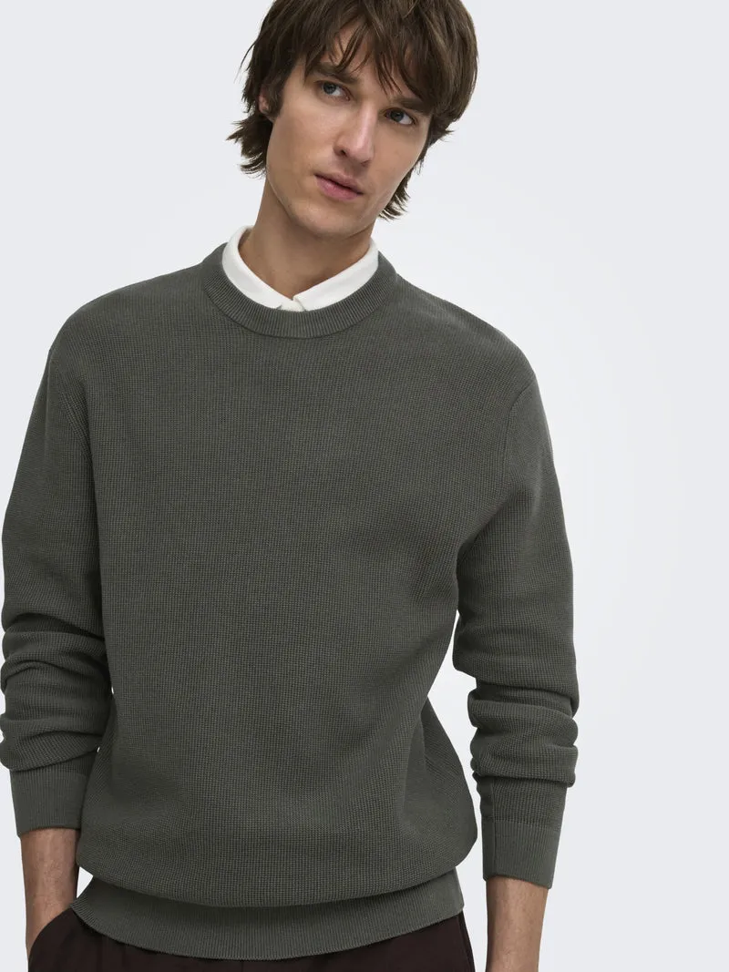 ONSTONY RLX 12 LS WAFFLE CREW KNIT, Beluga