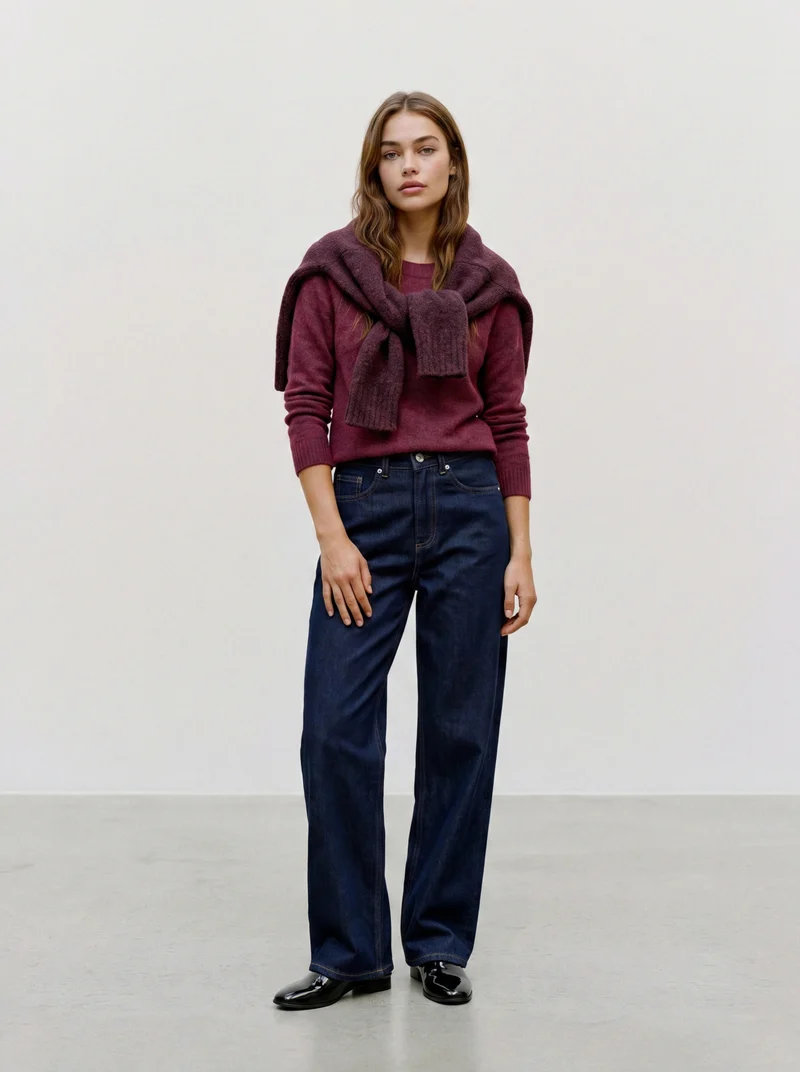 VMDOFFY LS O-NECK BLOUSE GA NOOS, Windsor Wine/W. BLACK MELANGE