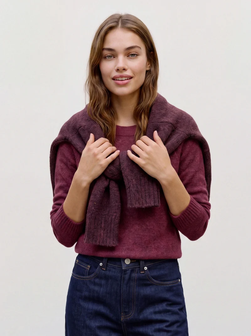 VMDOFFY LS O-NECK BLOUSE GA NOOS, Windsor Wine/W. BLACK MELANGE