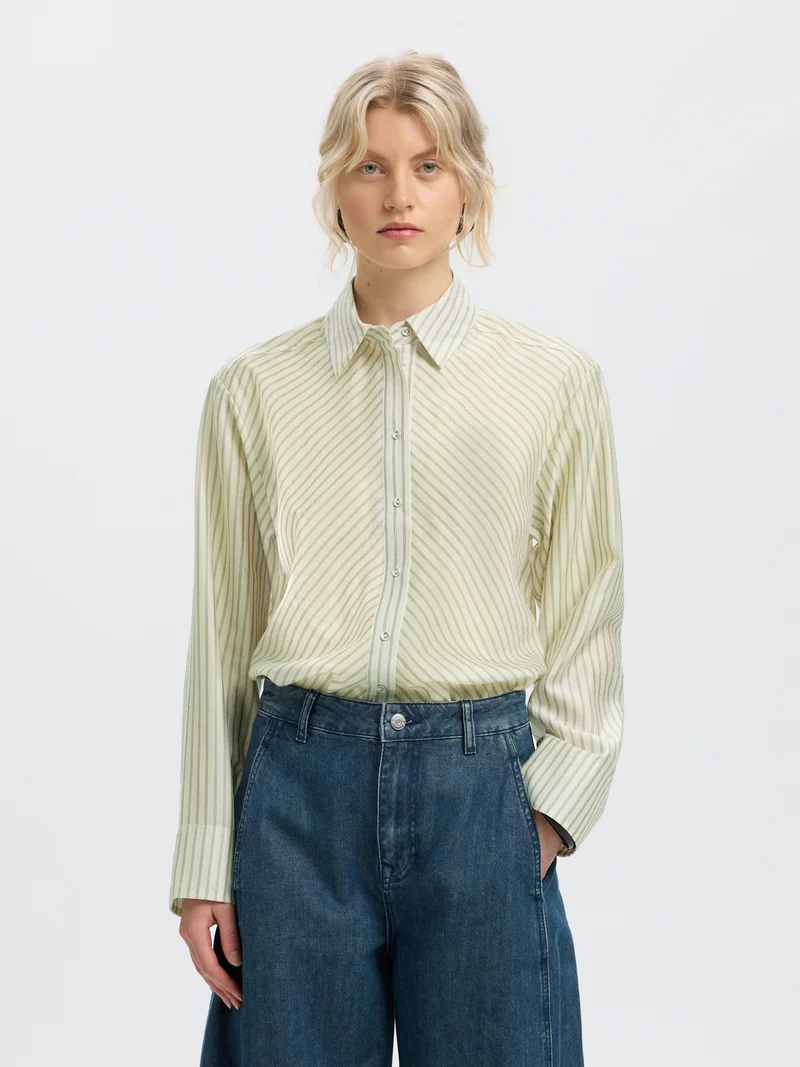 SLWCONNIE LS RELAXED SHIRT, Egret/STRIPE