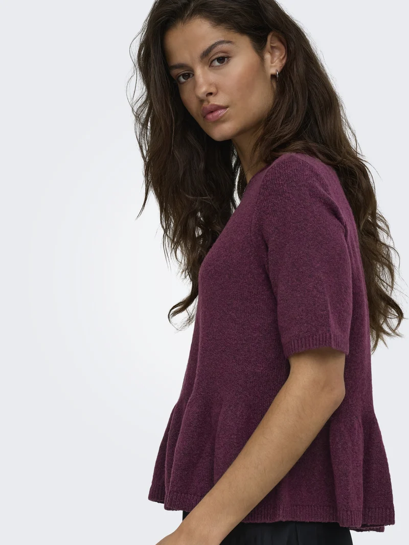 JDYBRILLIANT LIFE S/S ON PEPLUM PUL, Windsor Wine/MELANGE
