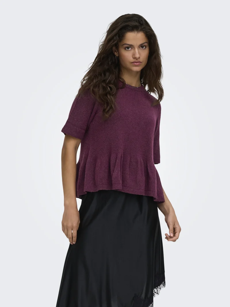 JDYBRILLIANT LIFE S/S ON PEPLUM PUL, Windsor Wine/MELANGE