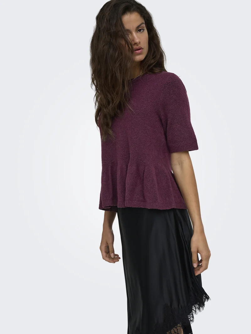 JDYBRILLIANT LIFE S/S ON PEPLUM PUL, Windsor Wine/MELANGE