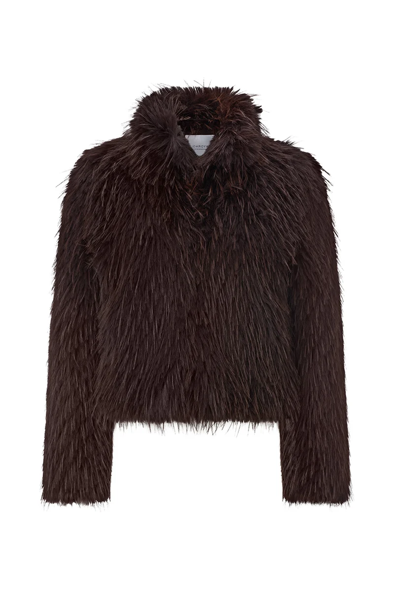 Long Hair Faux Fur Jacket, chocolate torte