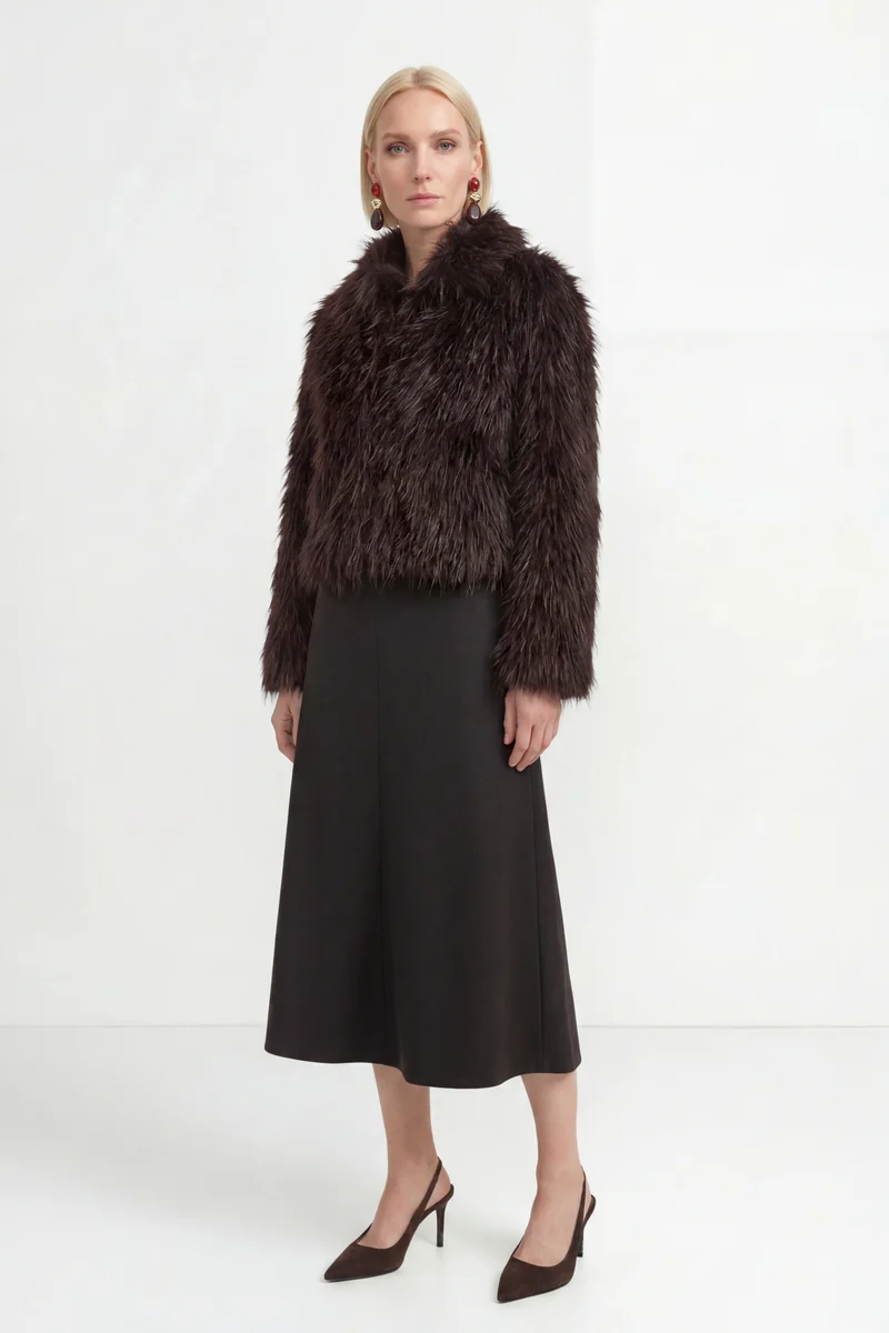 Long Hair Faux Fur Jacket, chocolate torte