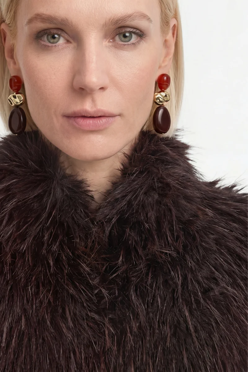 Long Hair Faux Fur Jacket, chocolate torte