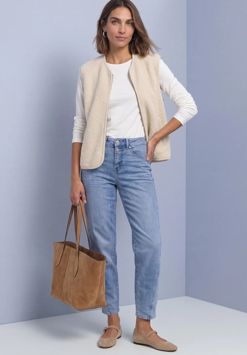 Short Teddy Vest w. Corduroy D, soft fawn beige