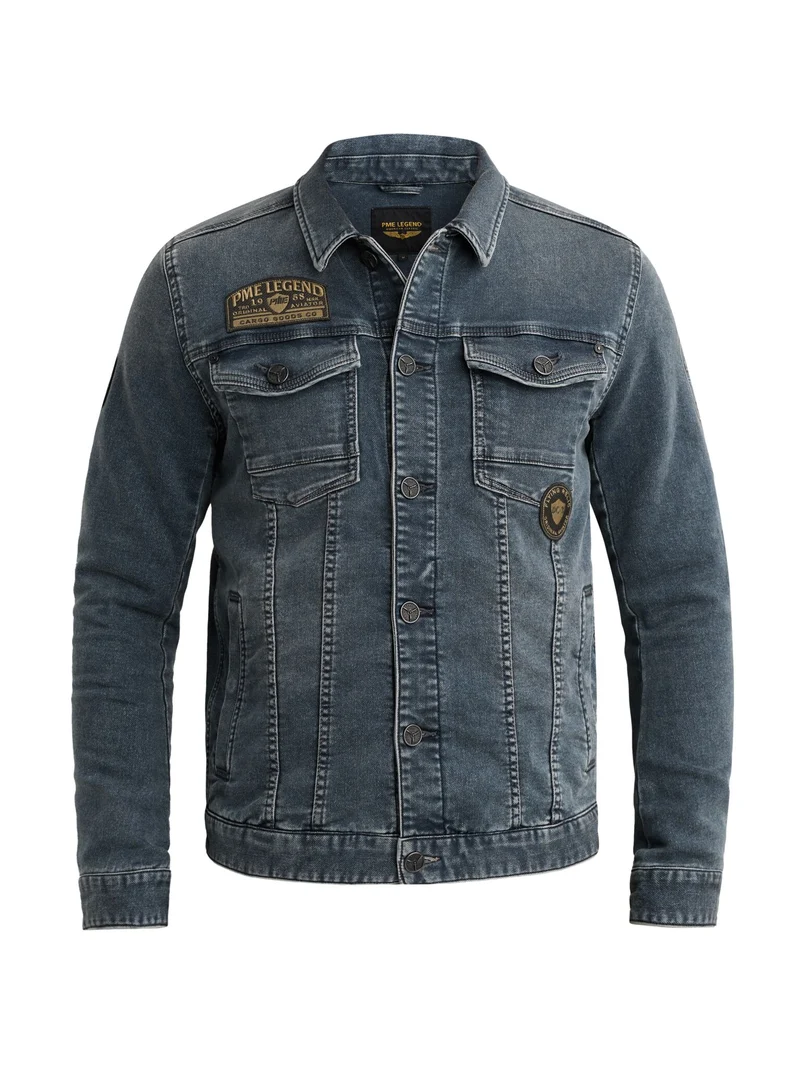 DENIM JACKET GREYBLUE SWEAT DENIM, Green Stone Denim