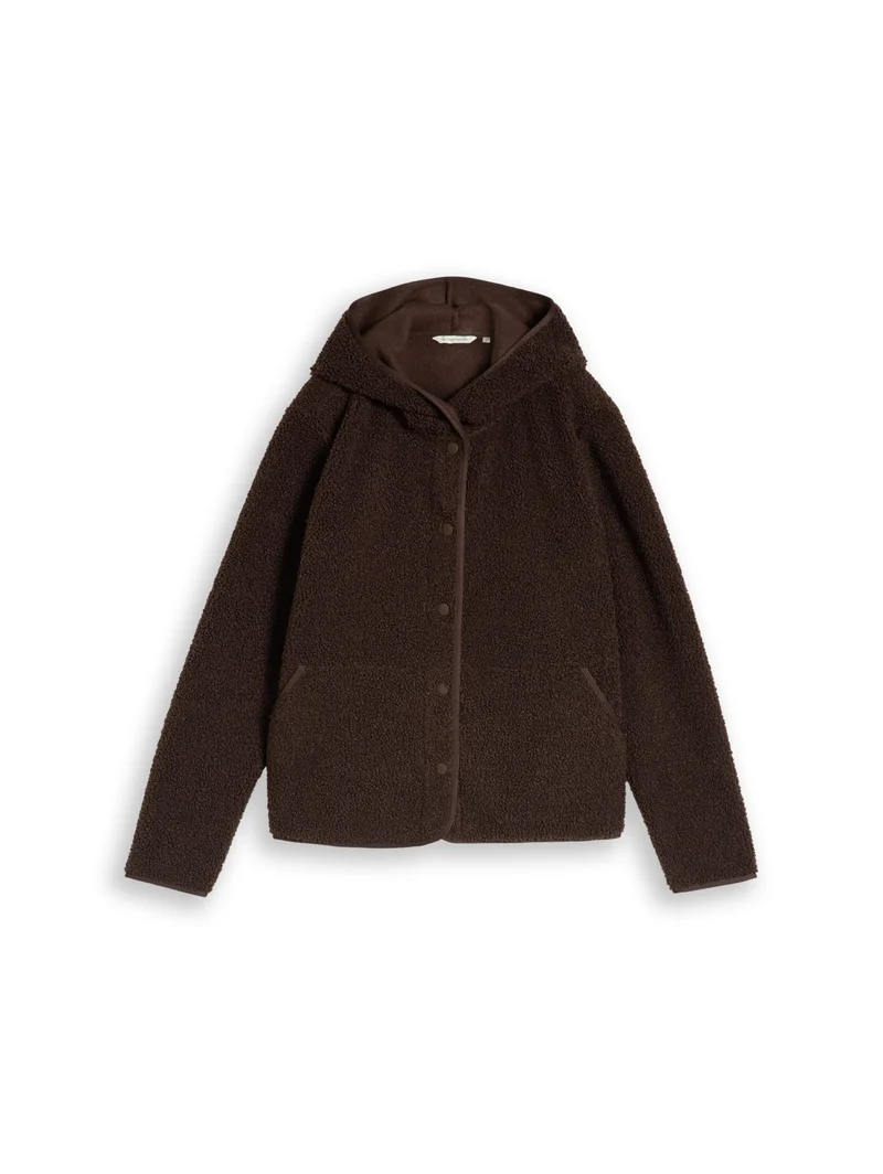 Sweatjacket teddy with buttons, java dark brown