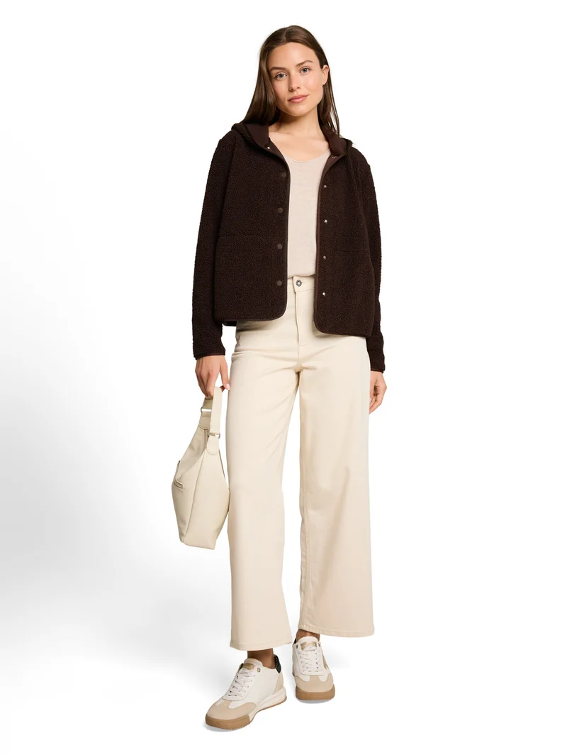 Sweatjacket teddy with buttons, java dark brown