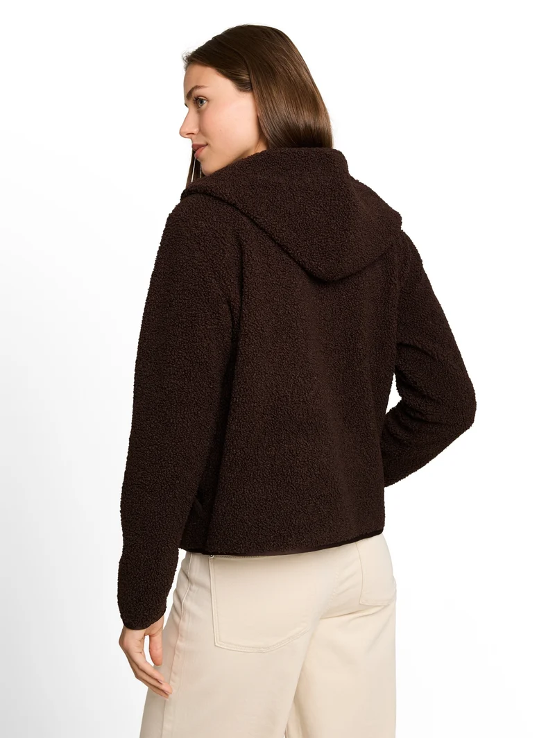 Sweatjacket teddy with buttons, java dark brown
