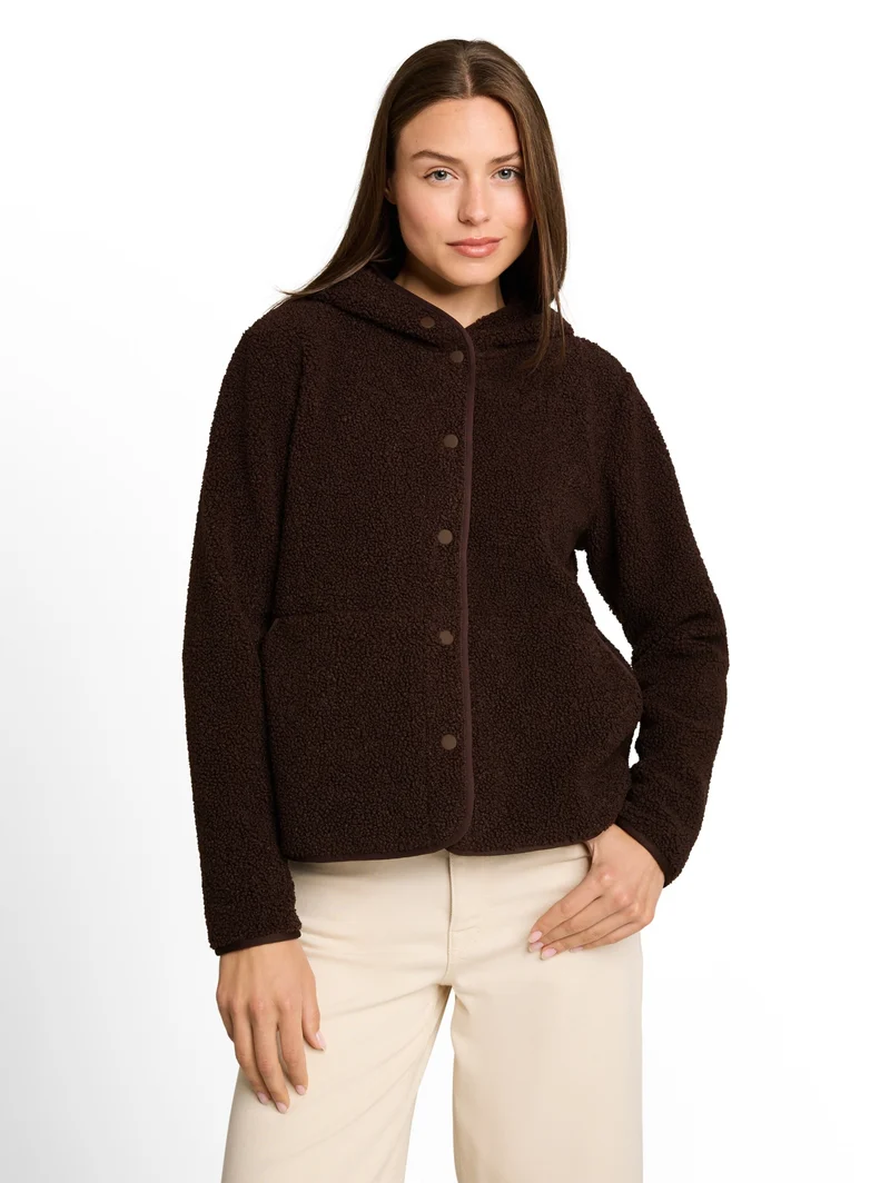 Sweatjacket teddy with buttons, java dark brown