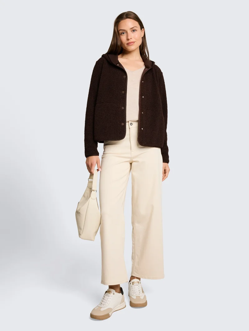 Sweatjacket teddy with buttons, java dark brown