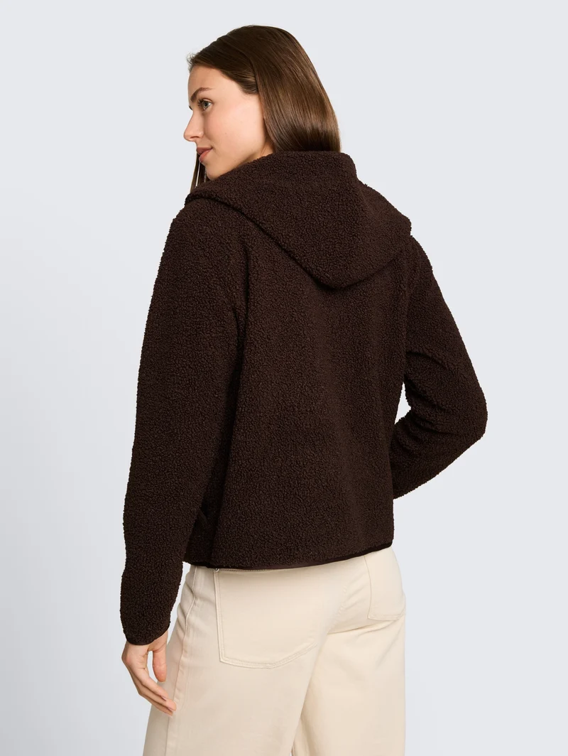 Sweatjacket teddy with buttons, java dark brown